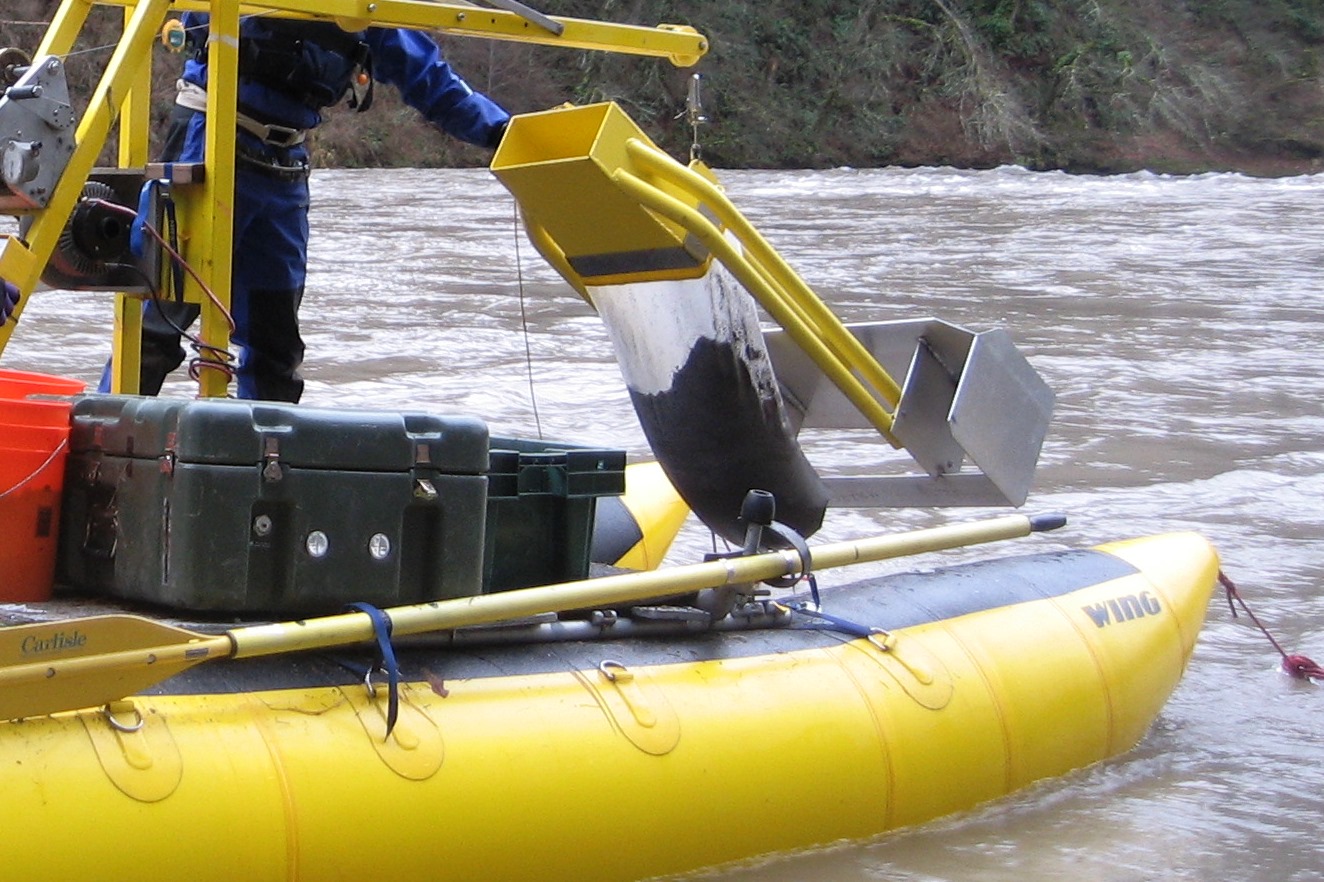 Sediment transport measurements were taken at four locations on the Trinity River in the spring of 2016.