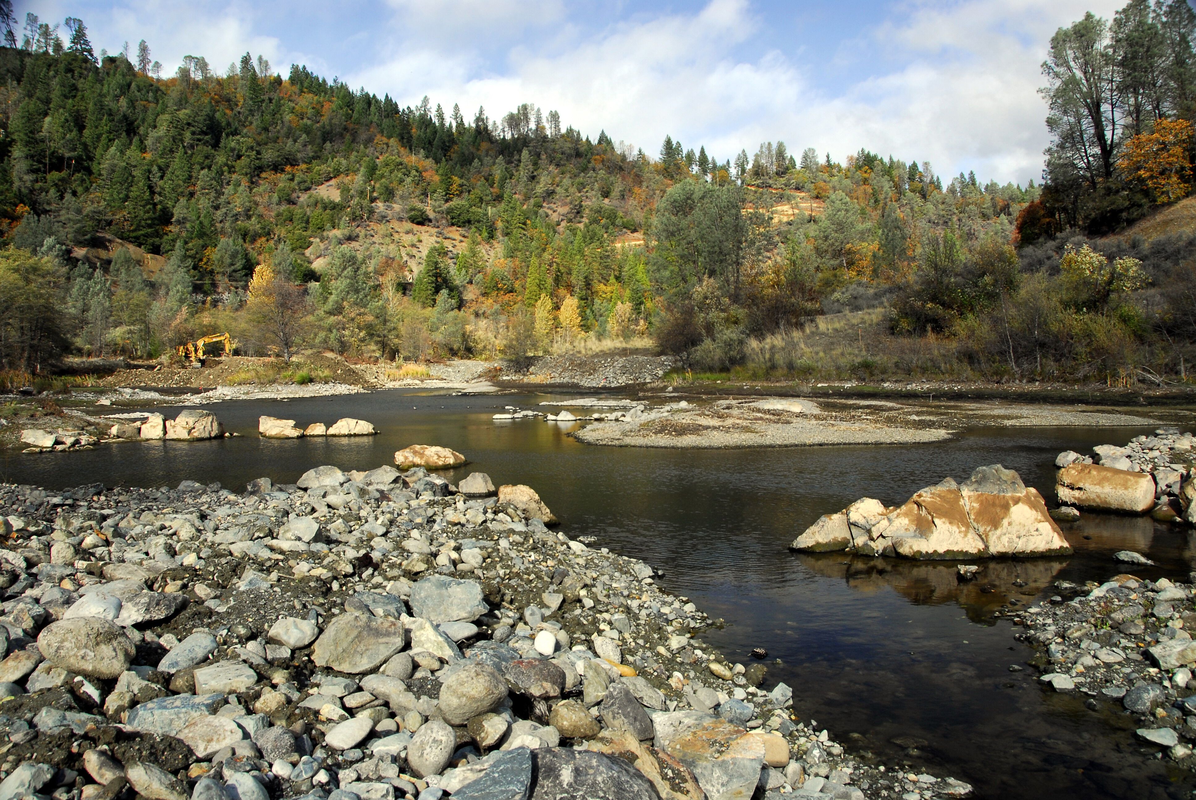 Photo by Kenneth DeCamp, purchased by the USBR Trinity River Restoration Program. Trinity River, Sven Olbertson Rehabilitation site 2008.